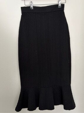 Opening Ceremony Black Textured Ruffle-Hem Midi Skirt Size XS Women’s
